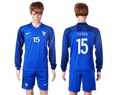 France #15 Sagna Home Long Sleeves Soccer Country Jersey